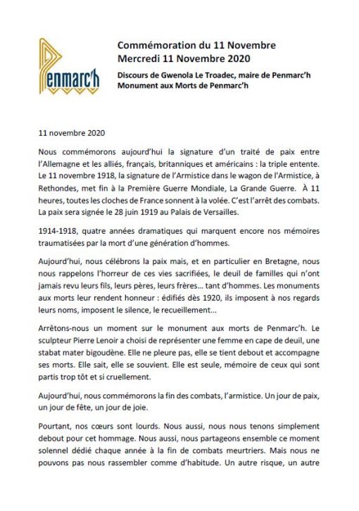 Une cérémonie du 11 Novembre en comité restreint Penmarc